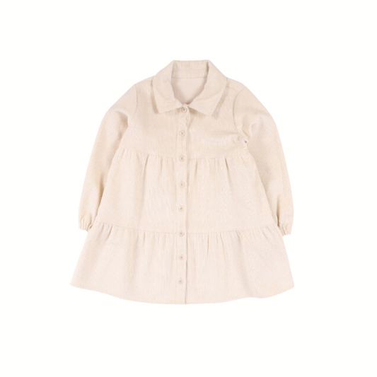 Girl Corduroy Tiered Dress - Cream