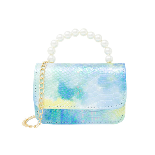 Tie Dye Crocodile Pearl Handle Bag: Blue