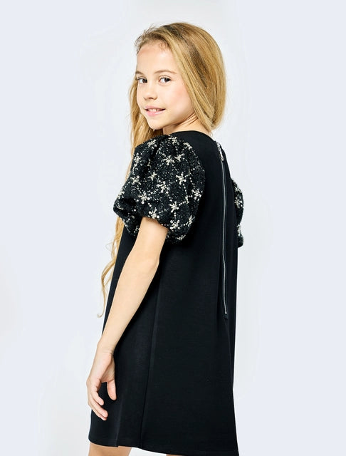 Beaded Bubble Shift Dress - Black