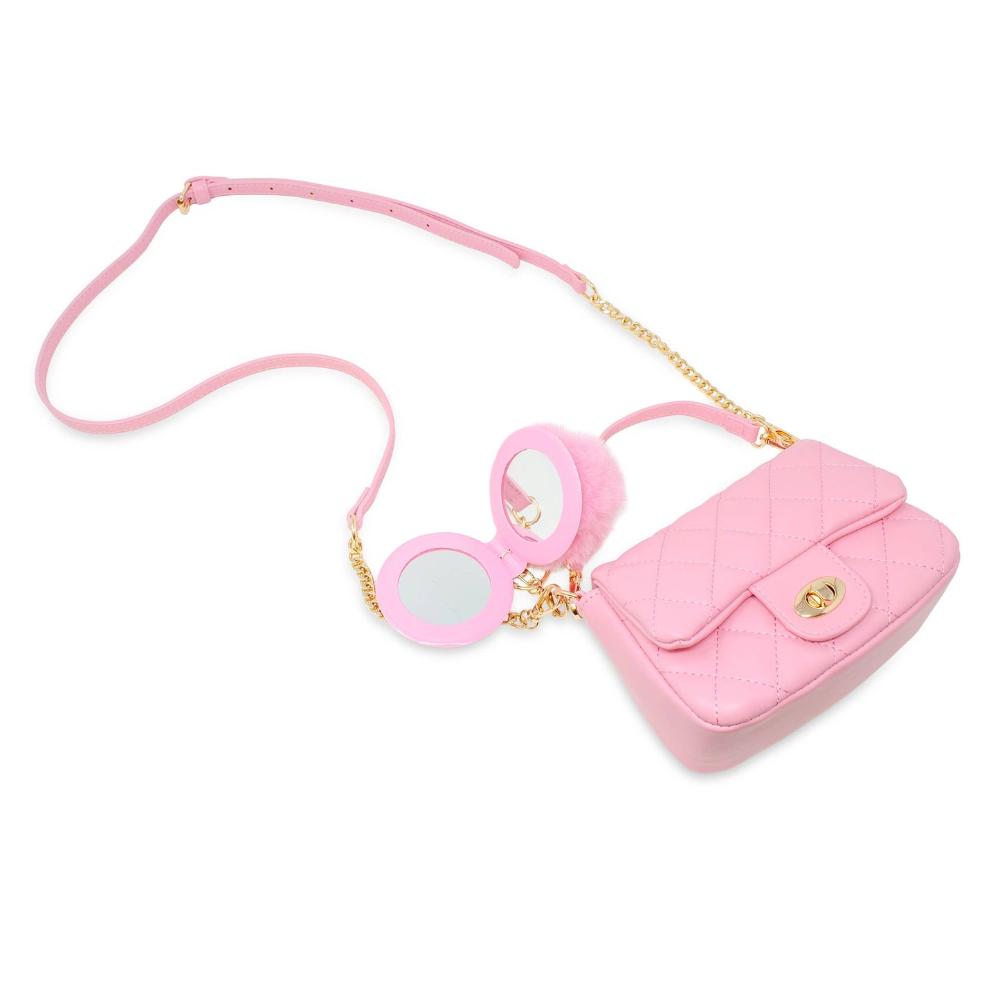 Puff Flap w/ Mirror Pom Pom- Pink