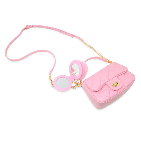 Puff Flap w/ Mirror Pom Pom- Pink