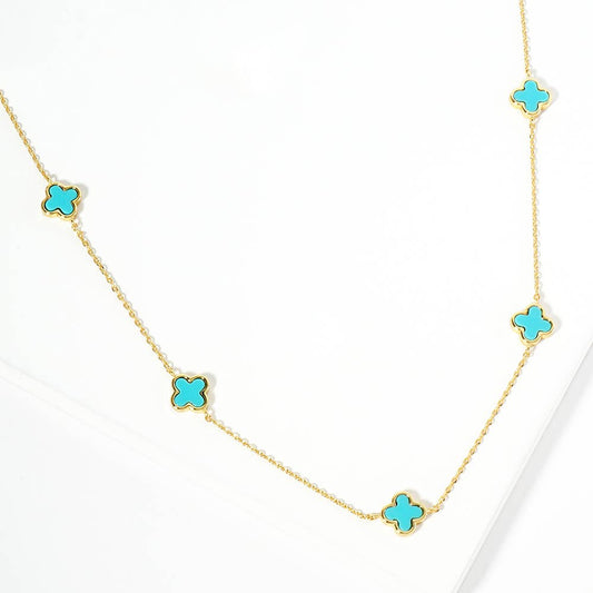 Natural Stone Quatrefoil Station Necklace - Gold Tq