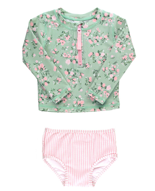 Tea Roses LS Zip Rash Guard 2-Piece Swim