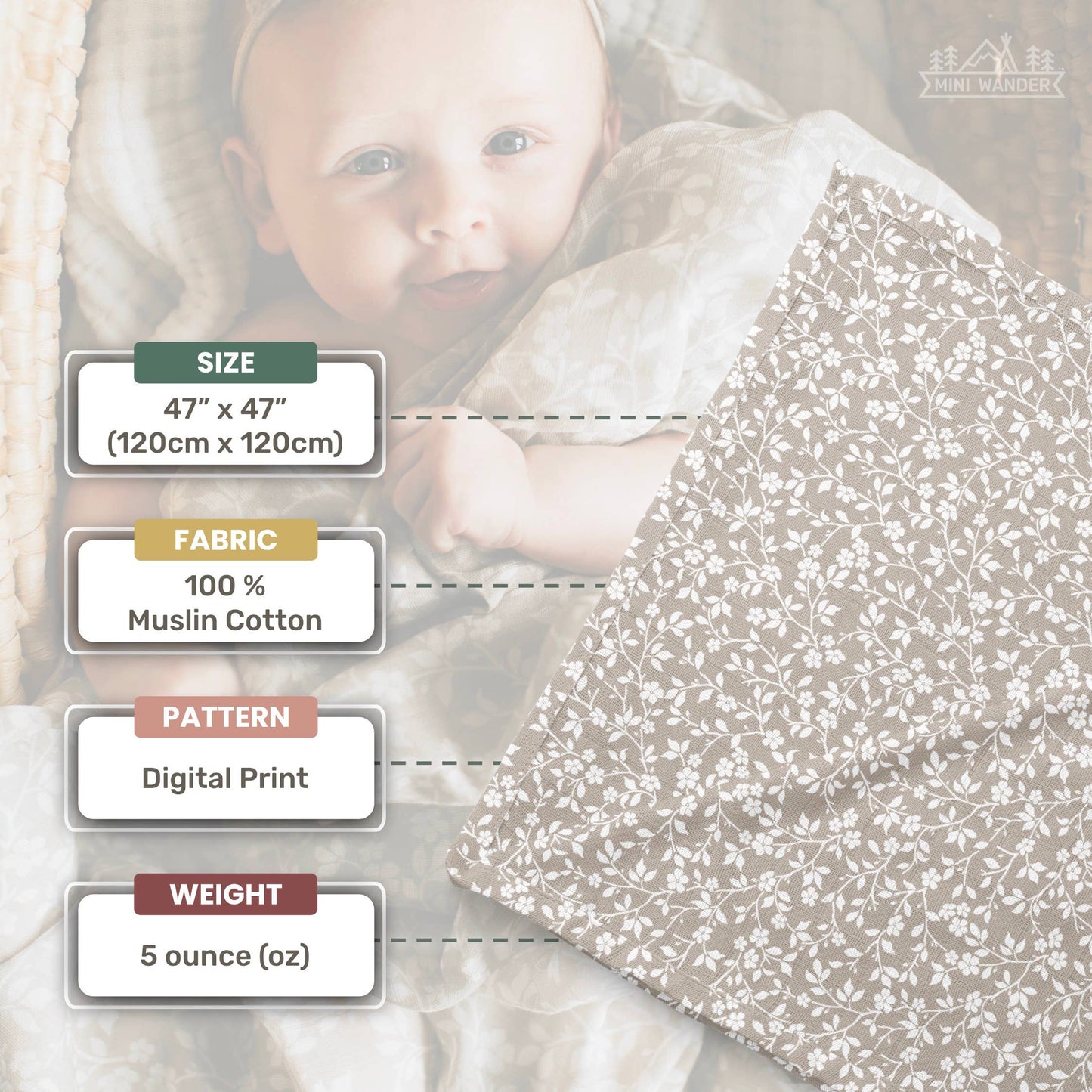 Muslin Swaddle – Magnolia Tree Peach