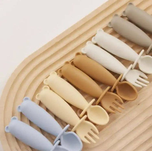 SILI SPOON & FORK TEETHER SET- Misty Rose