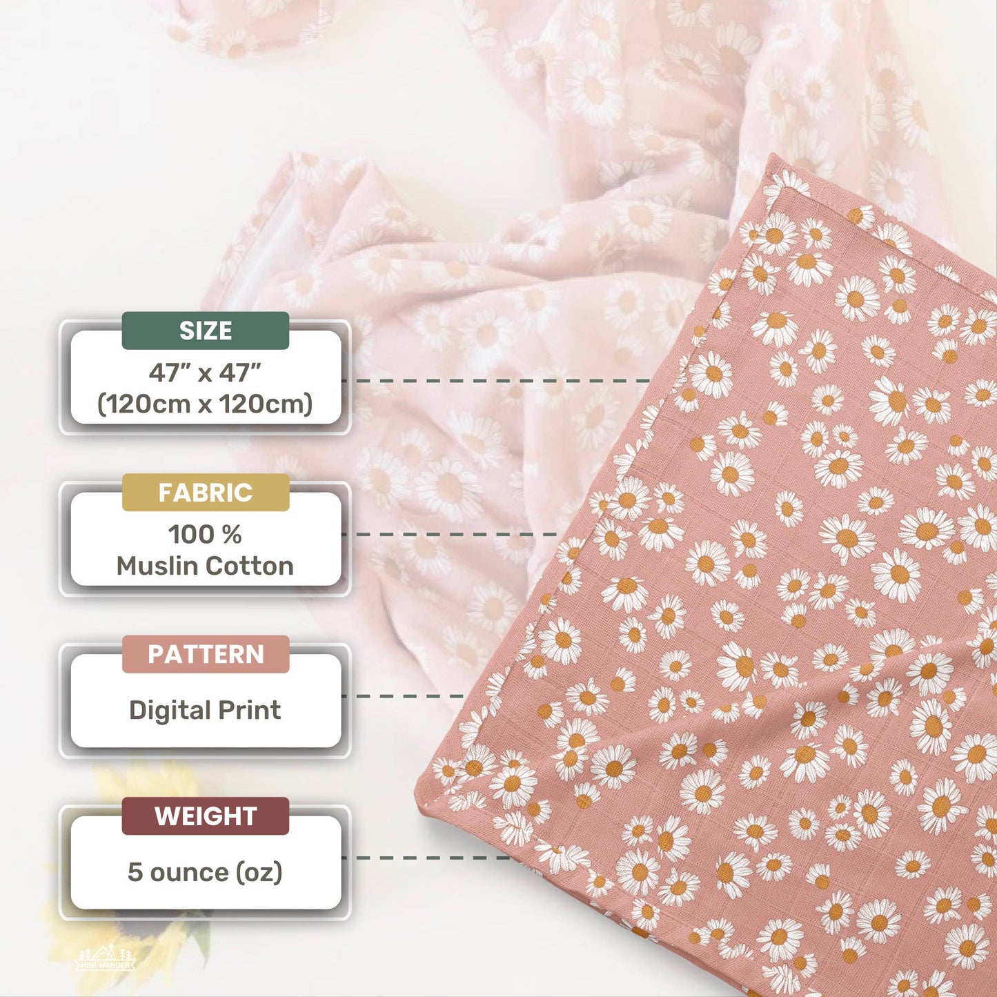 Muslin Swaddle  – Daisy Blush Pink