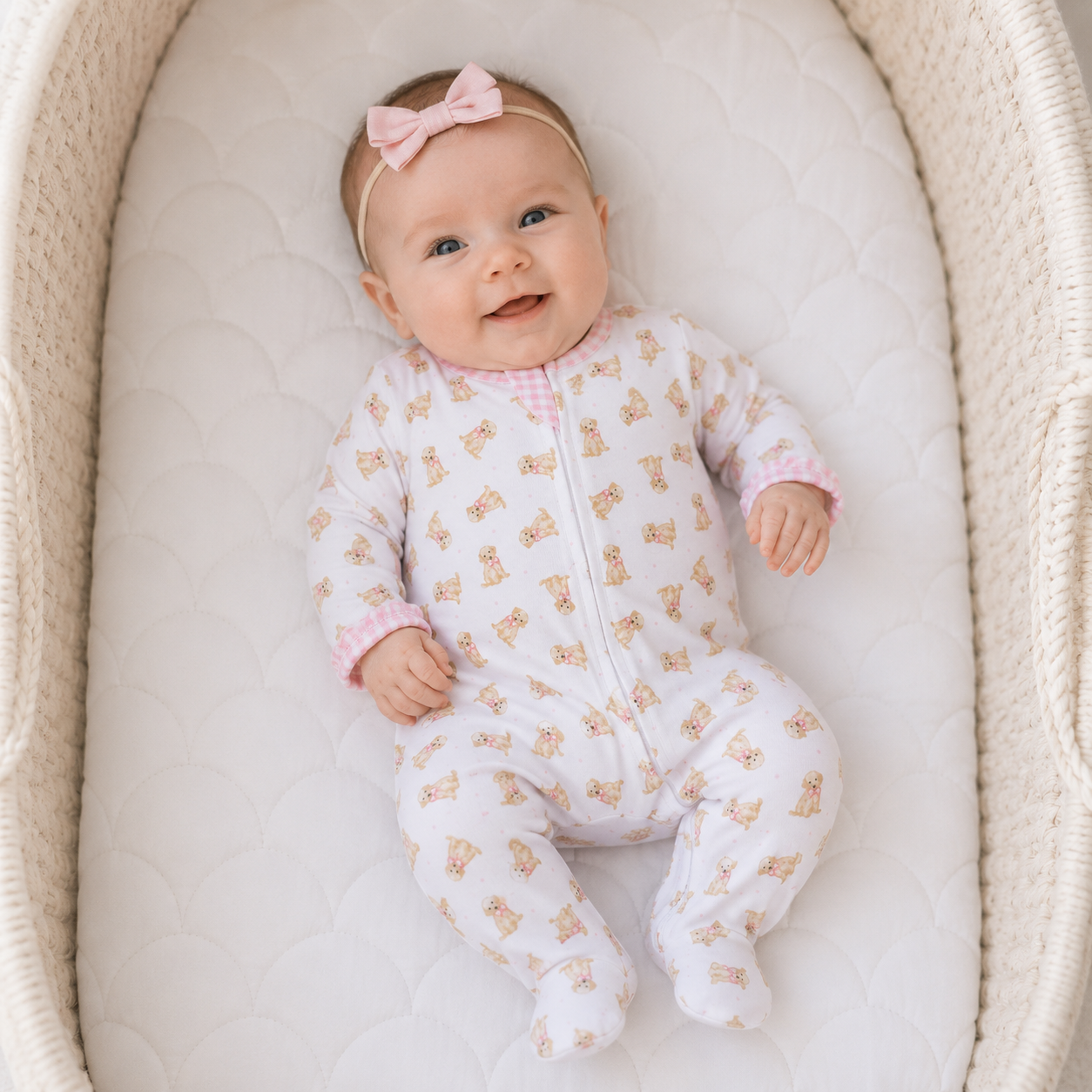 Sweet Golden Ruffle Zip Footie - Pink