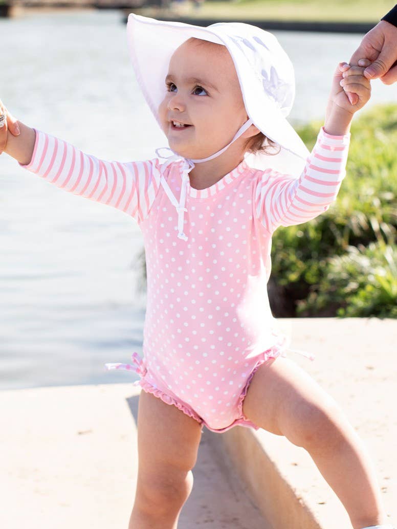 Pink Polka Dot LS One Piece Rash Guard Swim