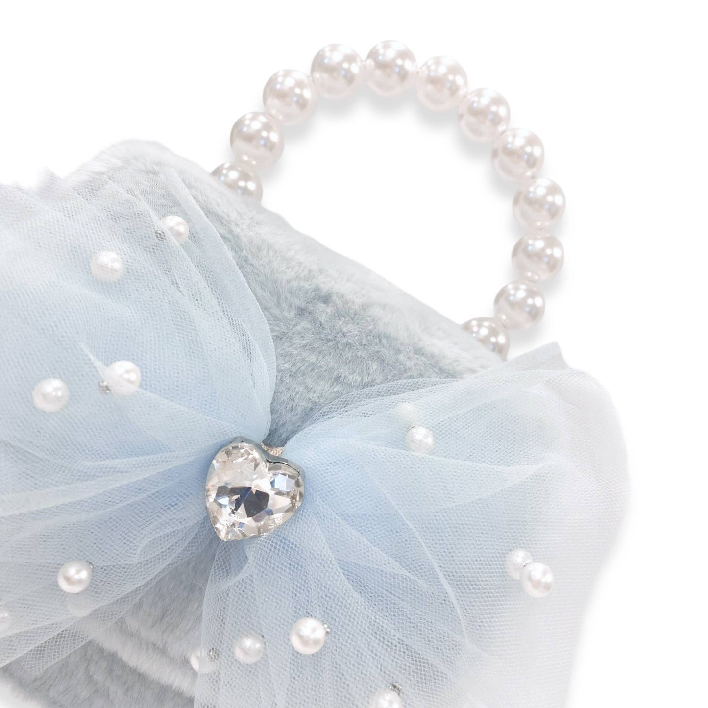 Mesh Bow Furry Purse - Blue