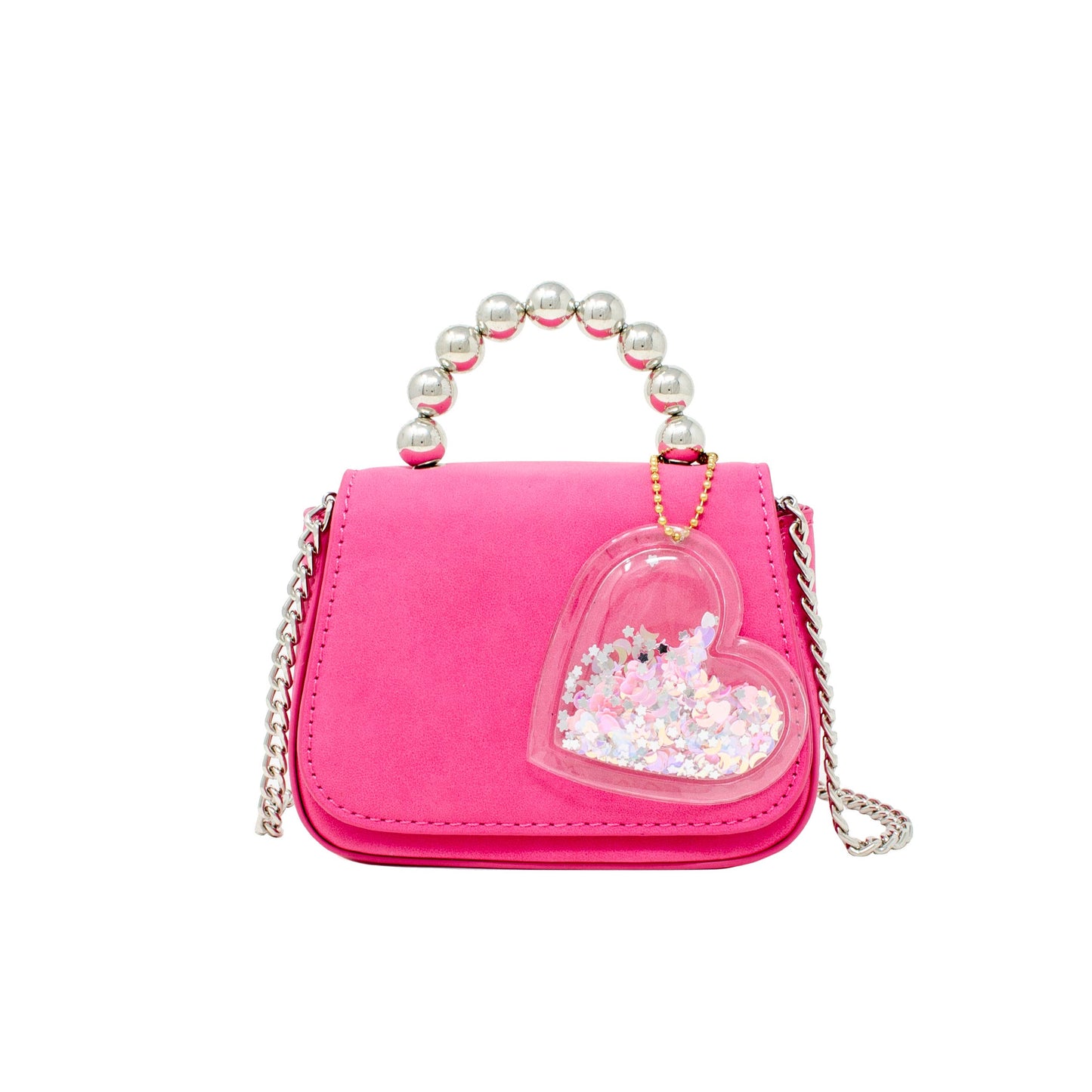 Pearl Handle Heart Bag - Hot Pink