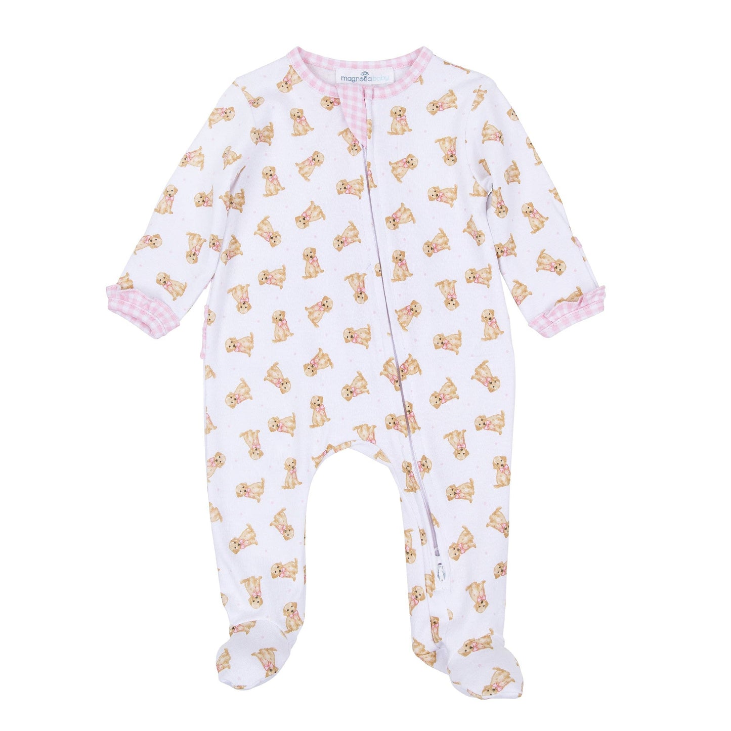 Sweet Golden Ruffle Zip Footie - Pink