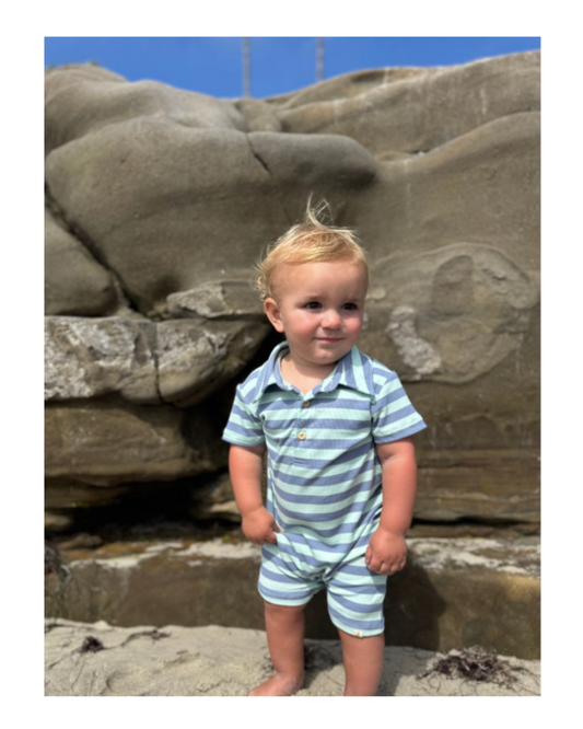 Drift Romper- Chambray/Blue Stripe