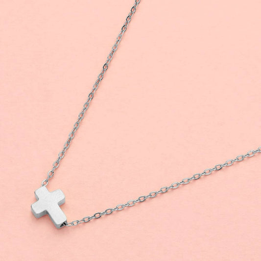 Mini Cross Pendant Necklace - Silver