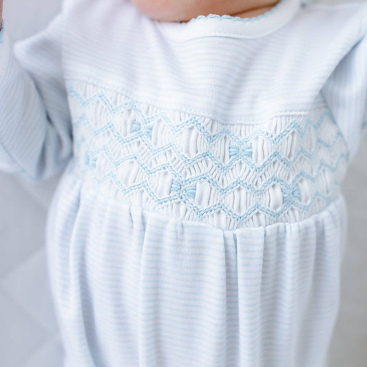 Jacob Smocked Footie - Lt Blue