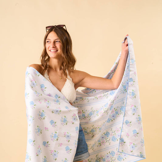 Quick-Dry Beach Towel - Petal Parade Blue