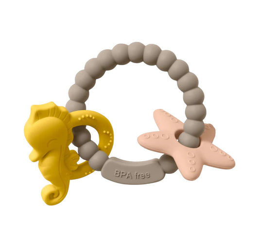 Seahorse Teething Ring - All Silicone: Taupe