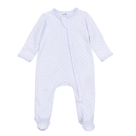 Gingham Dots Zip Footie in Light Blue