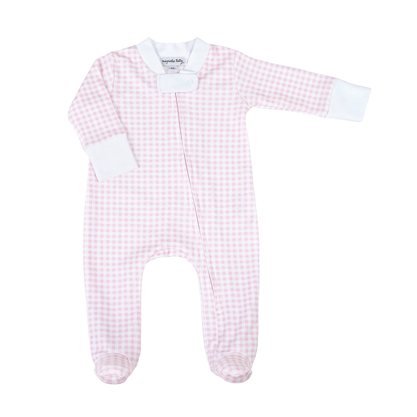 Mini Checks Zipper Footie - Pink