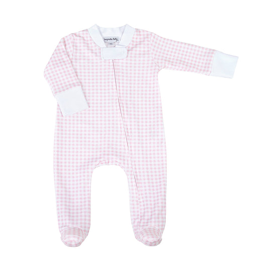 Mini Checks Zipper Footie - Pink