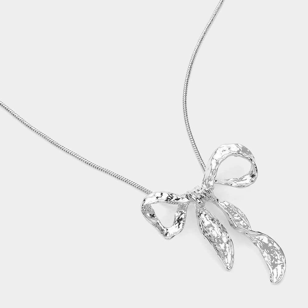 Silver Metal Bow Pendant Necklace