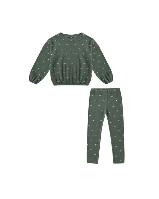 Spongey Knit Set- Evergreen Ditsy