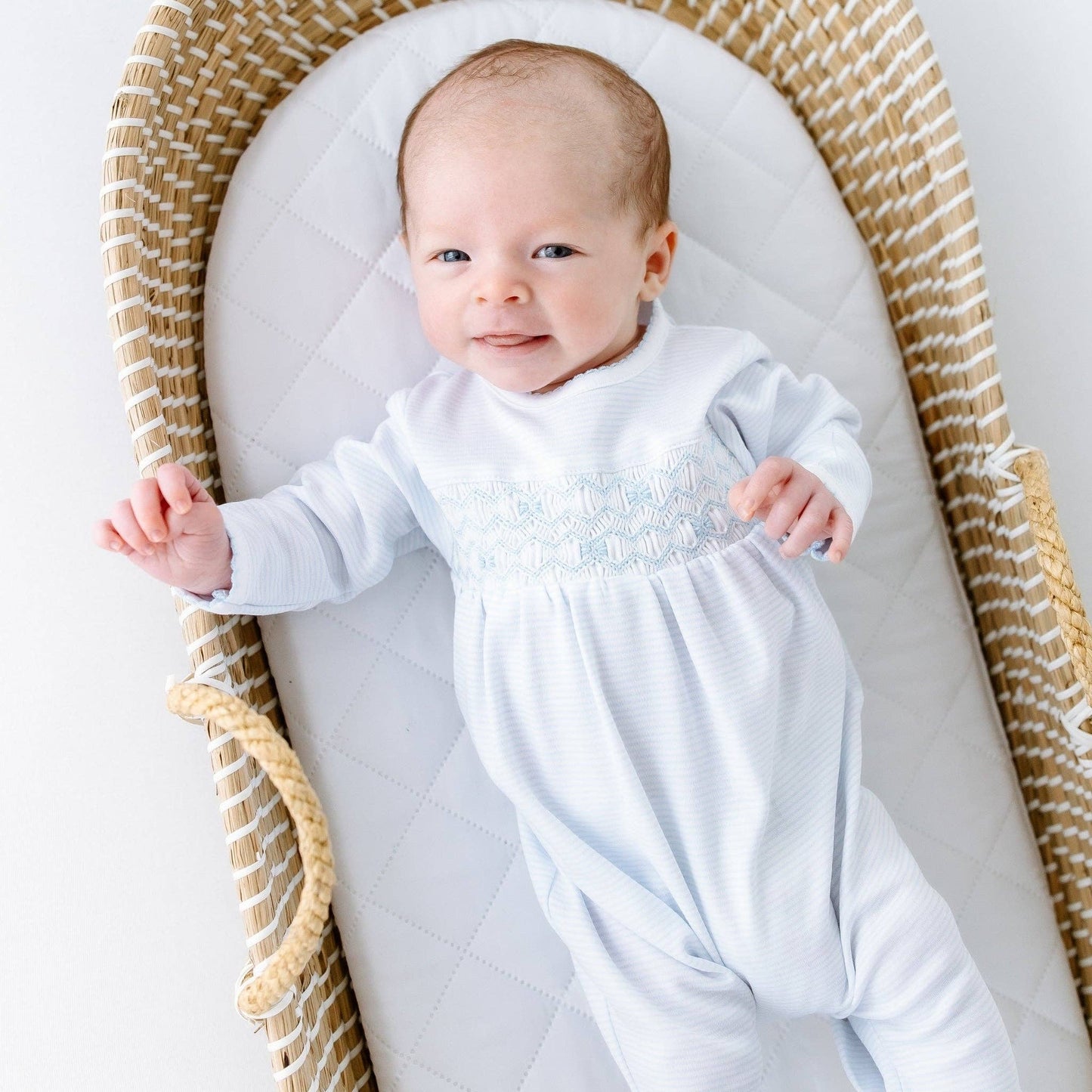 Jacob Smocked Footie - Lt Blue