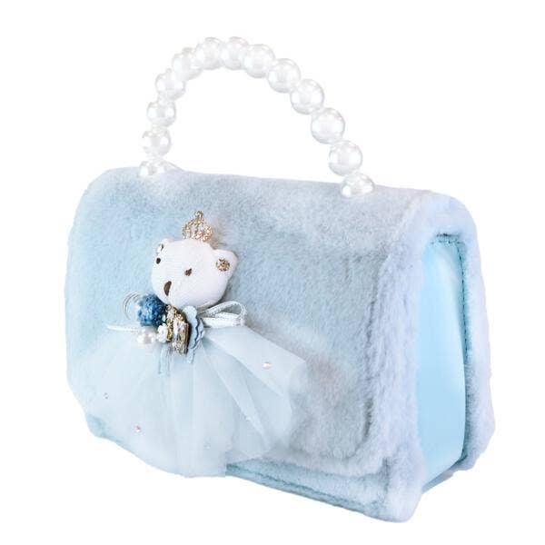 Blue Princess Bear Furry Purse - Big