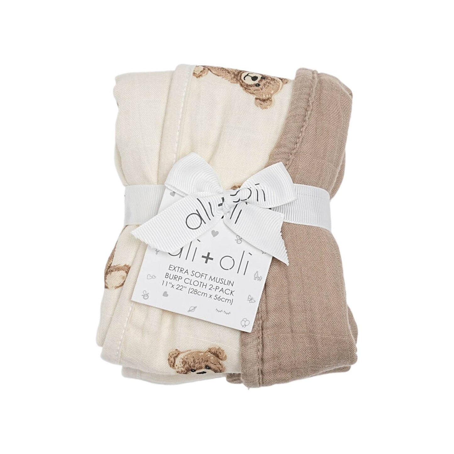 Bamboo Muslin Burp Cloth Set - Teddy/Taupe