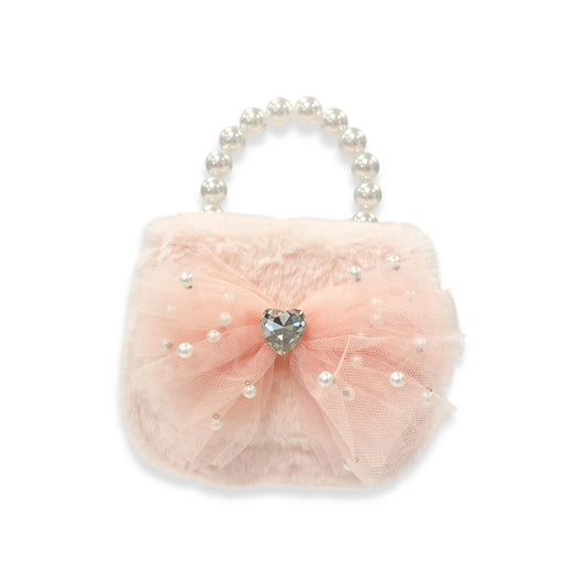 Mesh Bow Furry Purse - Pink