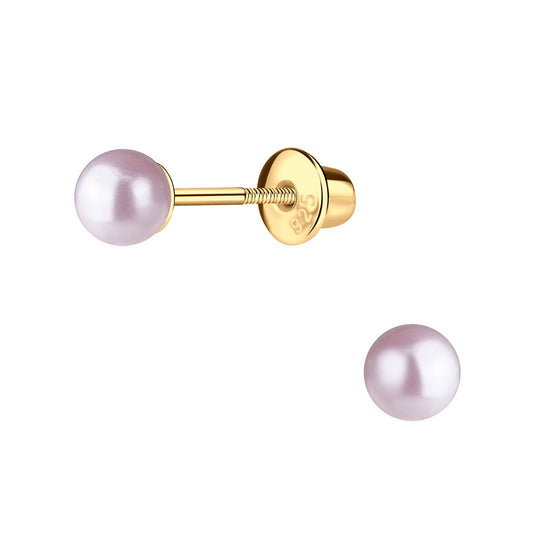 14K Gold-Plated Pink Pearl Earrings w/Screw Backs