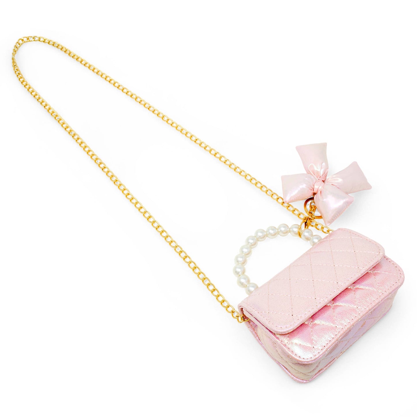 Quilted Fluffy Bow Handbag- Pink