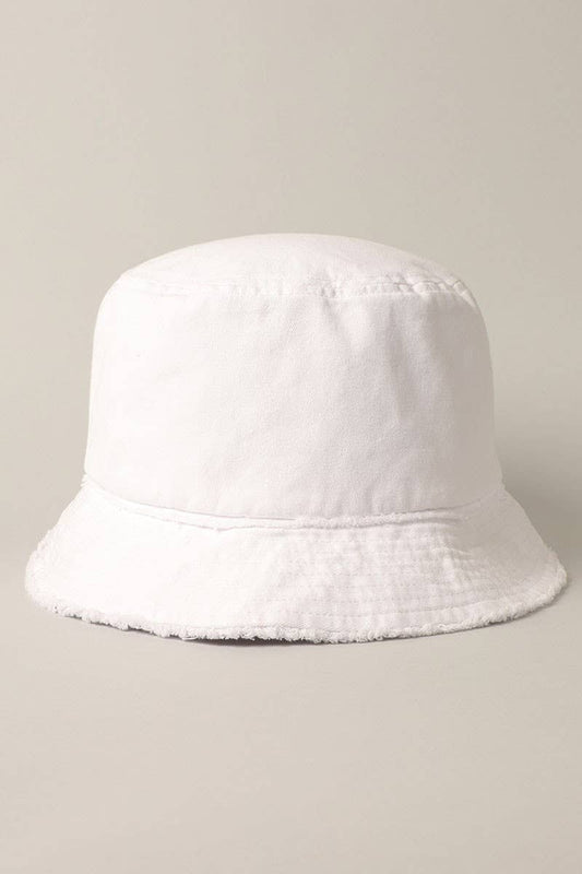 Frayed Denim Bucket Hat - White