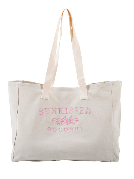 Sunkissed Coconut Embroider Canvas Tote