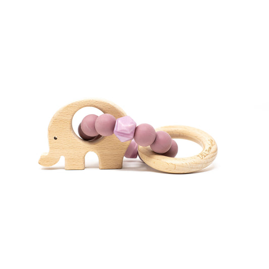Elephant Teething Rattle- Mauve