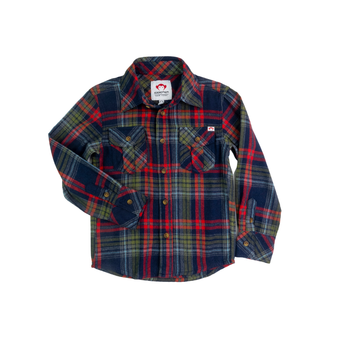 Flannel Shirt - Navy/Cranberry Plaid