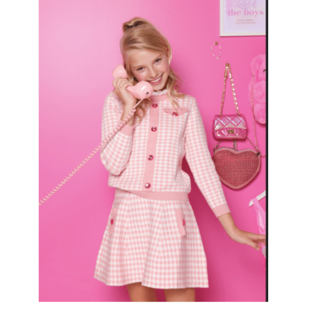 Tween Gingham Gem Sweater Set