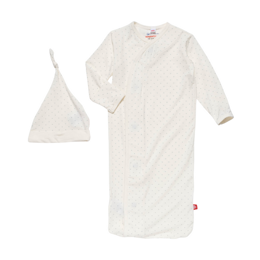 Magnetic Me Gown & Hat Set- Cream Pin Dot