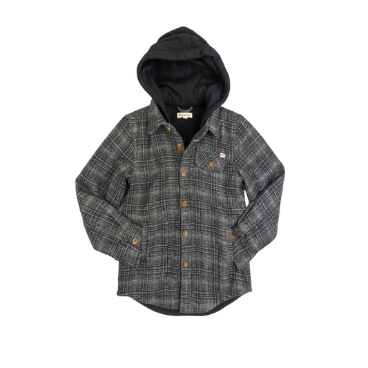 Hooded Shirt - Black/Moss Plaid