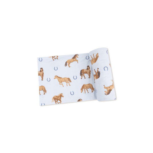 AD Swaddle - Horses Blue