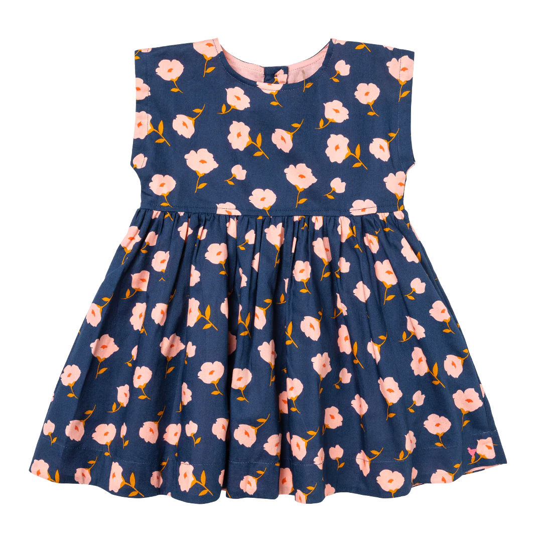 Adeline Baby Dress-Navy Flower Toss