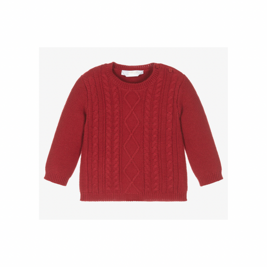 Red Cotton Cable Knit Baby Sweater