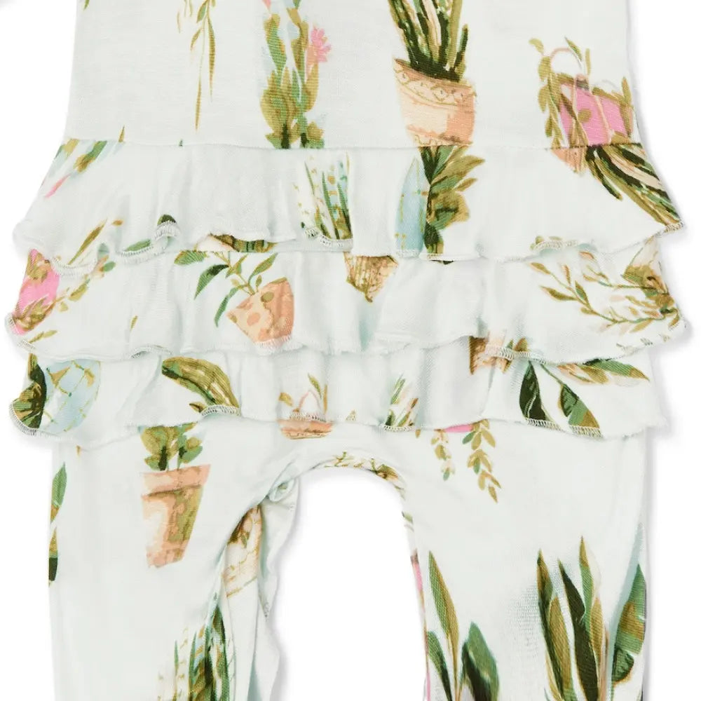 MB Ruffle Zipper Footed Romper - Potted Plants