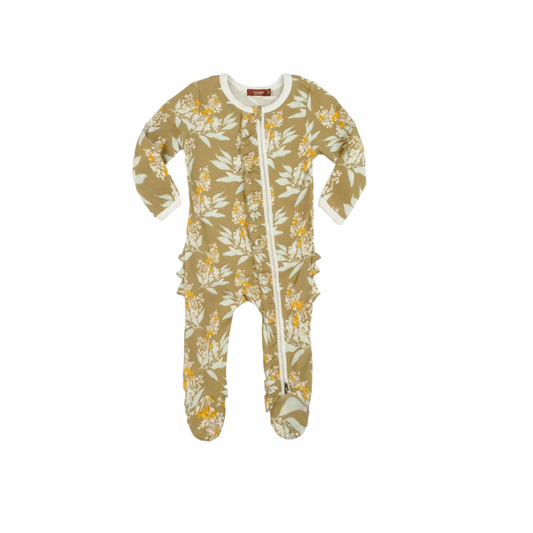 MB Ruffle Zipper Footed Romper - Gold Floral