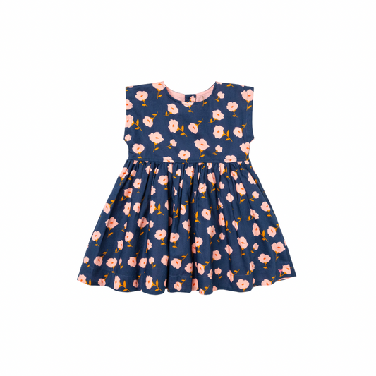 Adeline Baby Dress-Navy Flower Toss