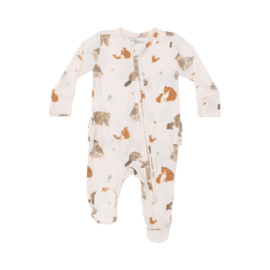 AD Ruffle Footie - Pink Woodland Animals