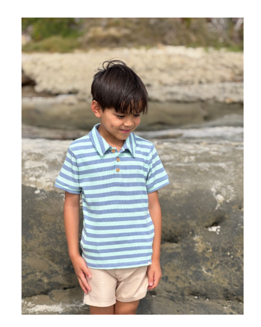 Polo Shirt- Chambray/Blue Stripe