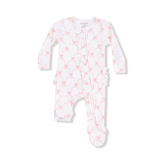 AD Ruffle Footie - Ribbon Bow Trellis