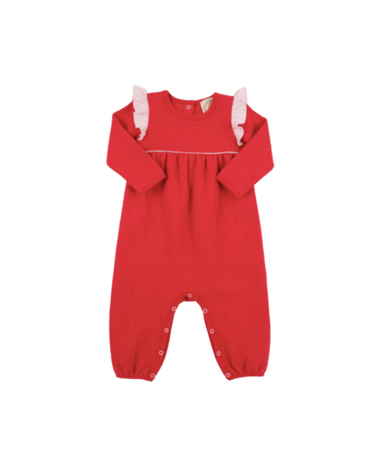 Angel Sleeve Romper- Red/Palm Beach Pink