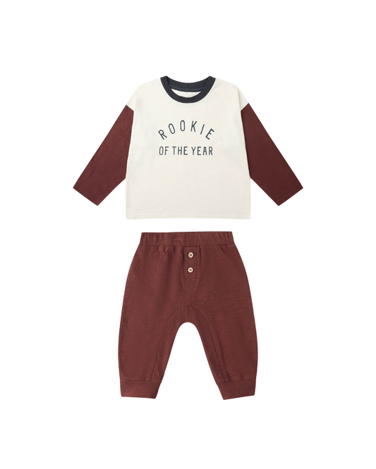 Rookie Tee + Burgundy Pant Set