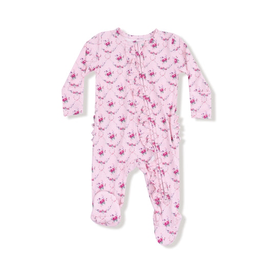 AD Ruffle Footie - Rose Garden Trellis